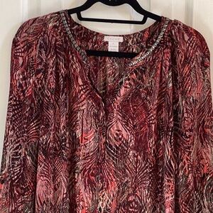 Cache Multicolor Semi-Sheer Boho Top w/ Silver Studs Around Neckline